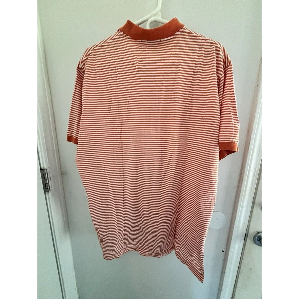 Polo Ralph Lauren Large Orange White Stripe 100% Cotton Large Polo 48x29 Clean